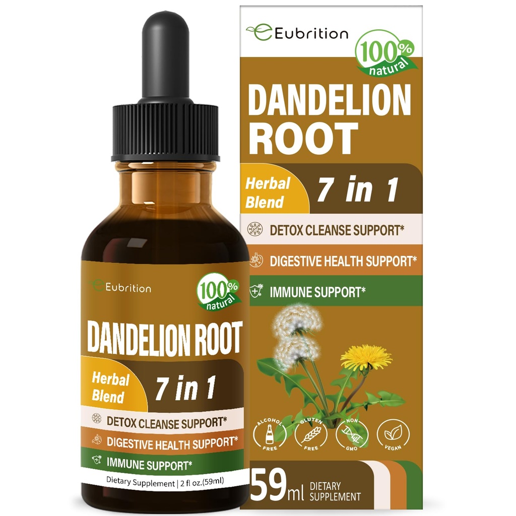 Estratto di radice di dente di leone gocce, Diente de Leon Organico Hierba, Dandelion Supplement Formula w/Milk Thistle Turmeric per Detox Cleanse, Digestione e supporto immunitario, Alcohol-Free Tincture. 2oz