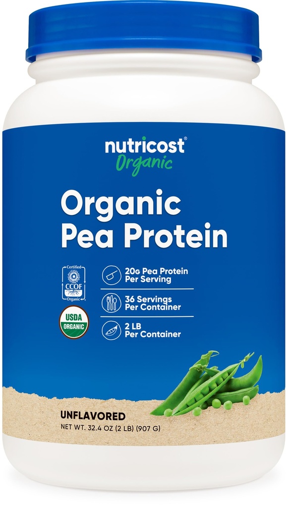 Nutricost Organic Pea Protein Isolate Powder (2LBS) - Unflavored, Certificato USDA Organic, Proteine da Piante, Per vegetariani, Senza glutine, Non OGM