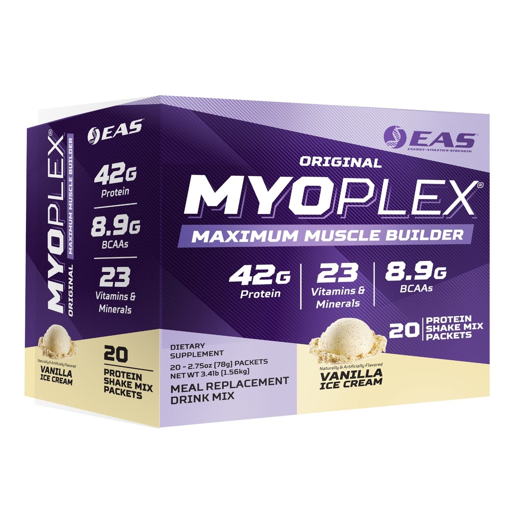 EAS Original Myoplex Maximum Muscle Builder | Meal Sostituzione Protein Drink Mix | Quality Protein Blend | 42g Protein | 20 singoli pacchetti (Vanilla Ice Cream)