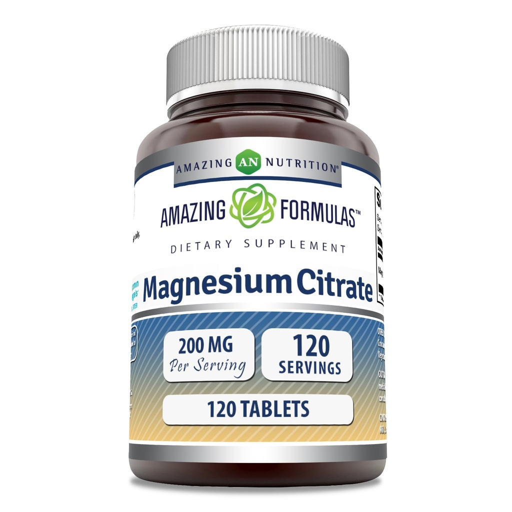 Incredibile Formulas Magnesium Citrate | 200 Mg compresse | Supplemento minerale | Non-GMO | Gluten Free | Made in USA (1 Pack, 120 Count)