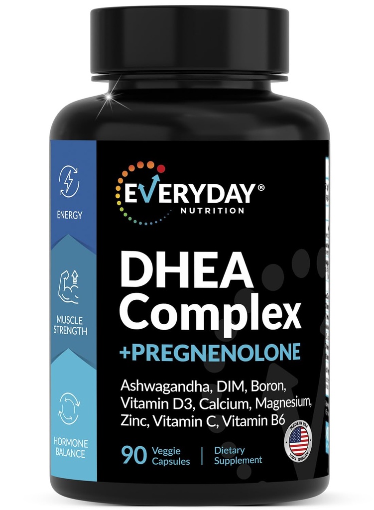 DHEA Micronized 200mg Complesso con Pregnenolone 100mg Supplemento per gli uomini e le donne con Ashwagandha, DIM, Magnesio, Borone, Calcio, Zinco, Vitamina D3, C e B6 Supporto ormone - Made in USA 90 Capsule
