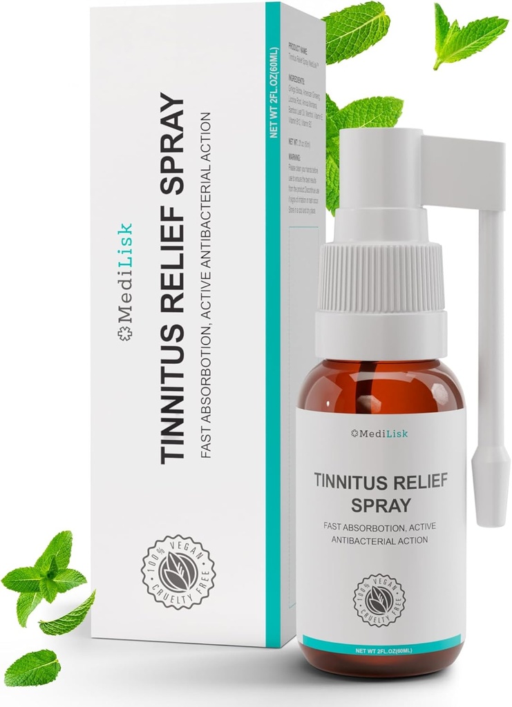 Medilisk Tinnitus Relief Spray – Supporta il sollievo di anelli per le orecchie – Prodotti per la cura dell'orecchio – Non-Steroidal & Hypoallergenic – 1 Fl Oz – Confezione da 1