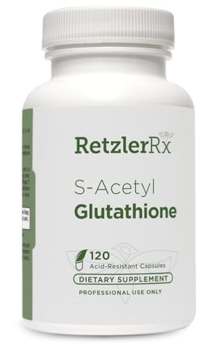 RetzlerRx S-Acetyl Glutathione Supplemento 100 mg. per Capsule, Made in Italy - 120 Acid-Resistant Capsules - Antiossidante Support - Non OGM, Soy & Gluten-Free / Bergaflow®, Grado Farmaceutico