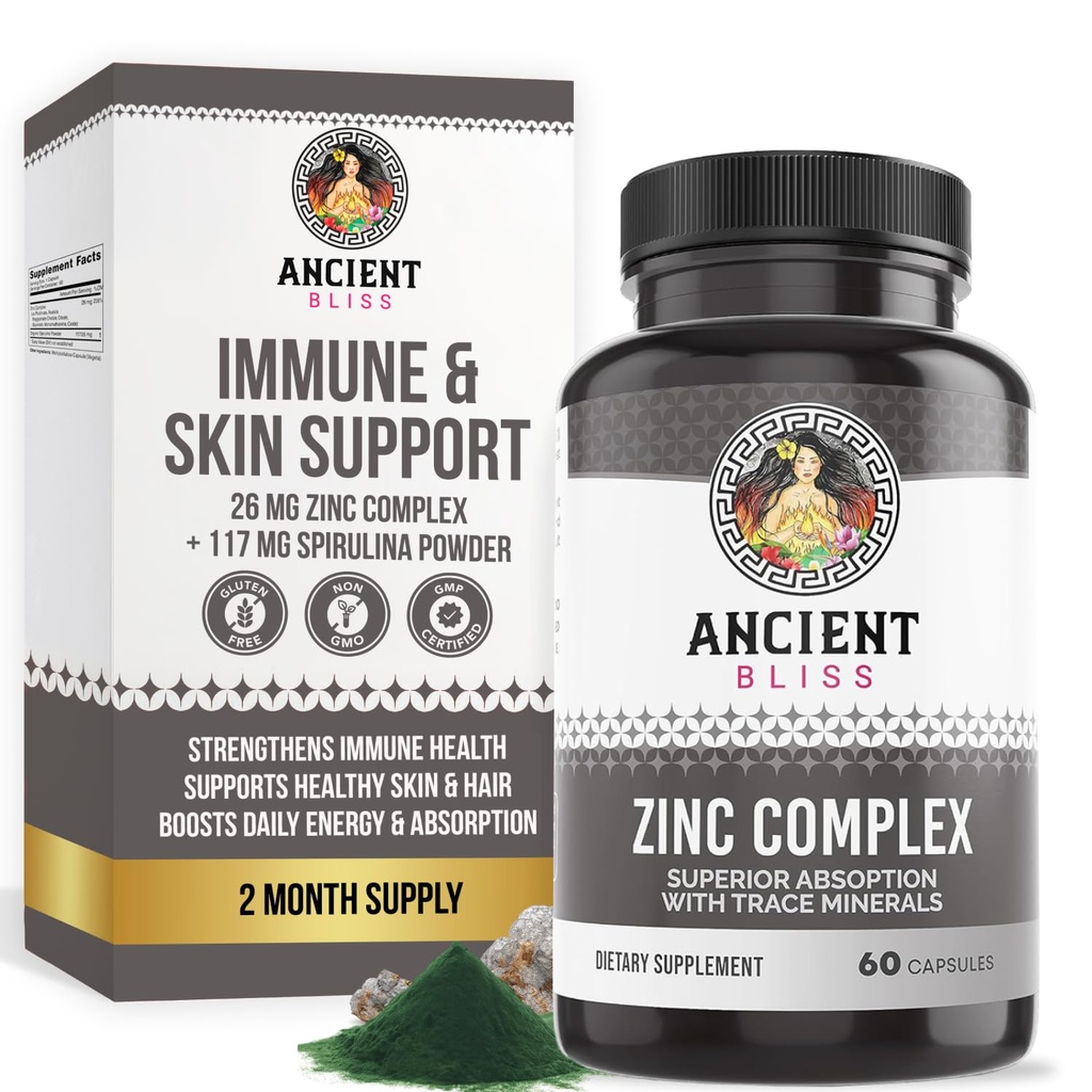Capsule Complesso di zinco con assorbimento potenziato, supplemento di supporto antiossidante e immunitario, supplemento di zinco per gli uomini e le donne dalla beatitudine antica (60 capsule)