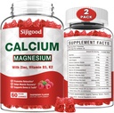 Gummie di zinco di magnesio 2 Pack con vitamina C D3 K2, Gummie di calcio per Bone, Muscolo, Supporto calma & Zzz, Formula ad alto assorbimento con potassio di zinco di magnesio, lampone aromatizzato 120 Cts