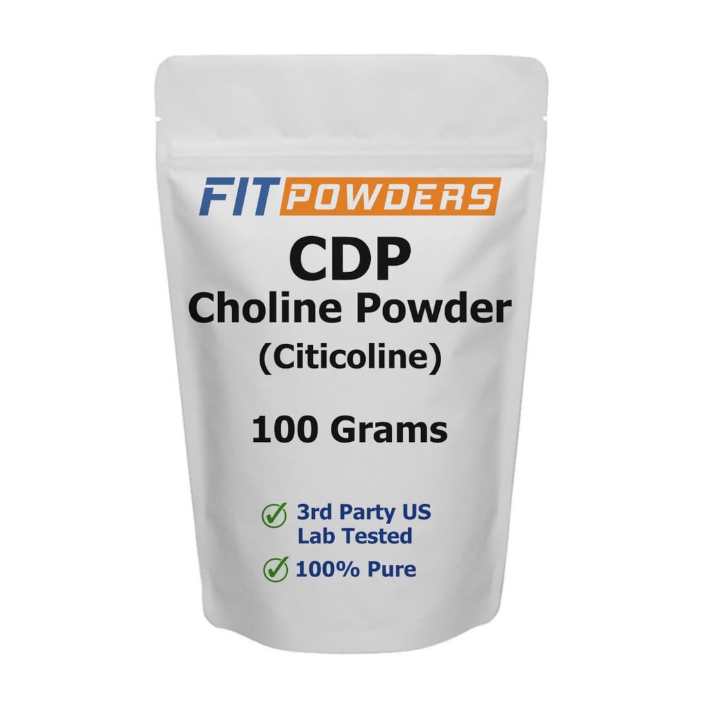 Polvere citicolina, CDP Choline Powder Pure con Scoop, Non OGM, Integratore cognitivo per memoria e apprendimento (100 Grammi)