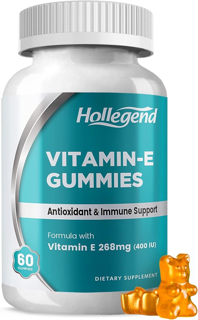 Vitamina E Gummies 268mg 400 IU, Vitamina Naturale E Chewable Supplemento per Adulti, Donne & Uomini, Pelle & Salute Immune, Antiossidante, Aroma arancione, 60 Conte