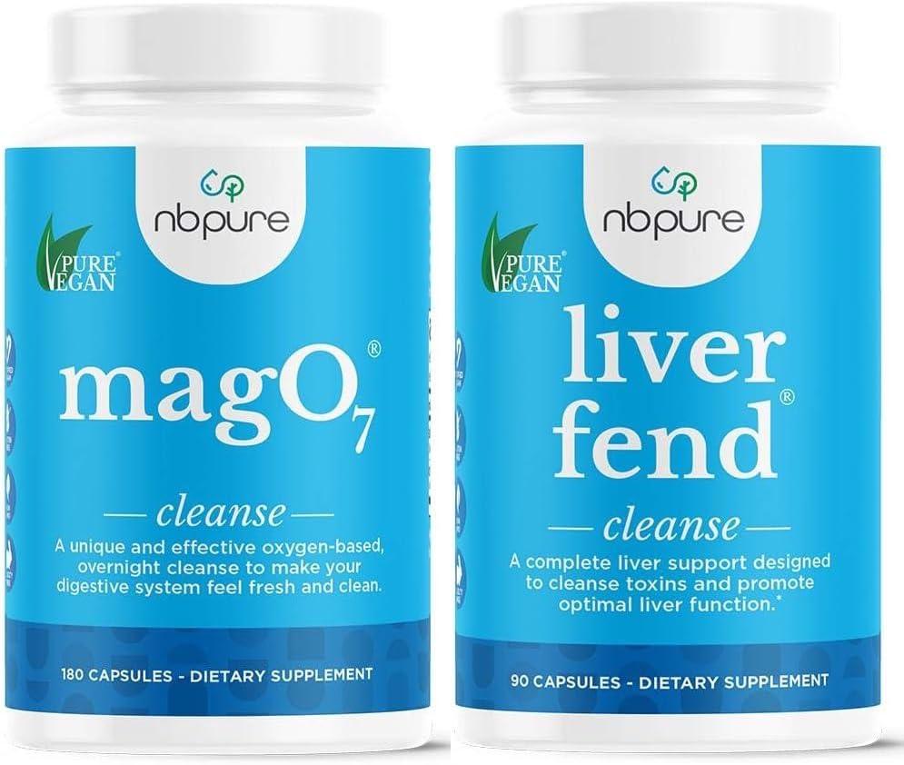 nbpure MagO7 + Liver Fend Detox Bundle | Oxygen-Powered Colon Cleanse & Liver Support | Rilievo per costipazione occasionale, Bloating & Toxin Build-Up | Magnesio ozonizzato + Latte Thistle, 180 capsule