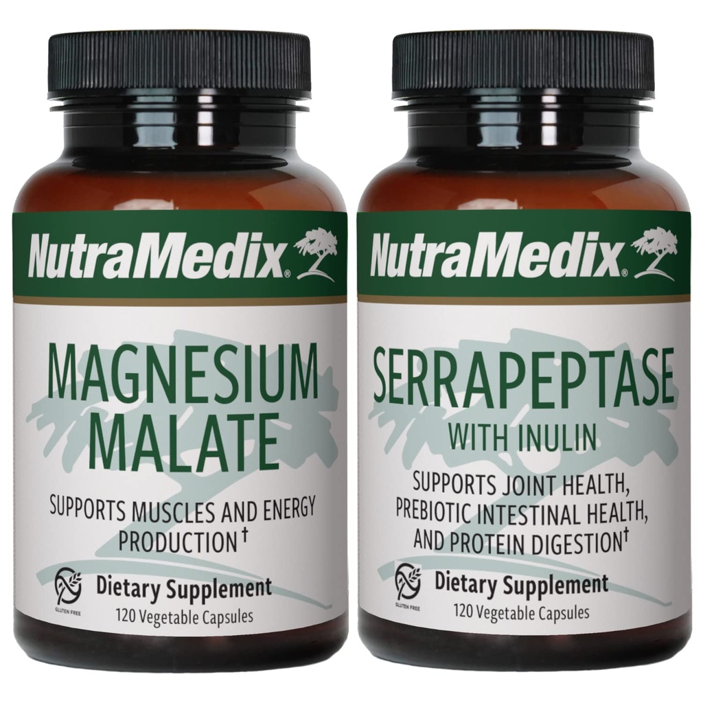 NutraMedix Fitness Plan Supplement Bundle - Include Magnesio Malato per l'energia e il supporto atletico e Serrapeptase per Joint & Mobility Wellness - Integratori di Supporto Fitness -2-Piece Capsule Set