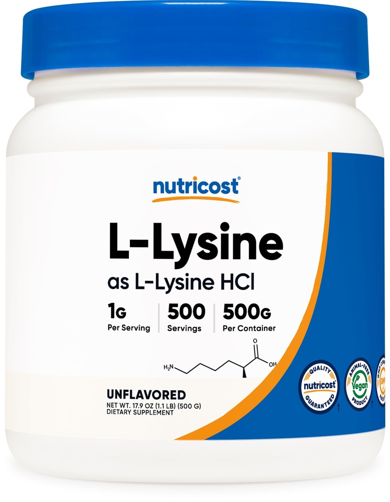 Nutricost L-Lysine Polvere 500 Grammi - Pure L-Lysine, Non-GMO, Gluten Free