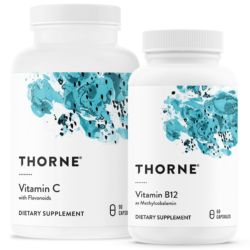 THORNE - Benessere Bundle - Vitamina C & B12 - Supporta Cuore, Nerve, Immune e Salute dei tessuti - 60 a 90 Serve