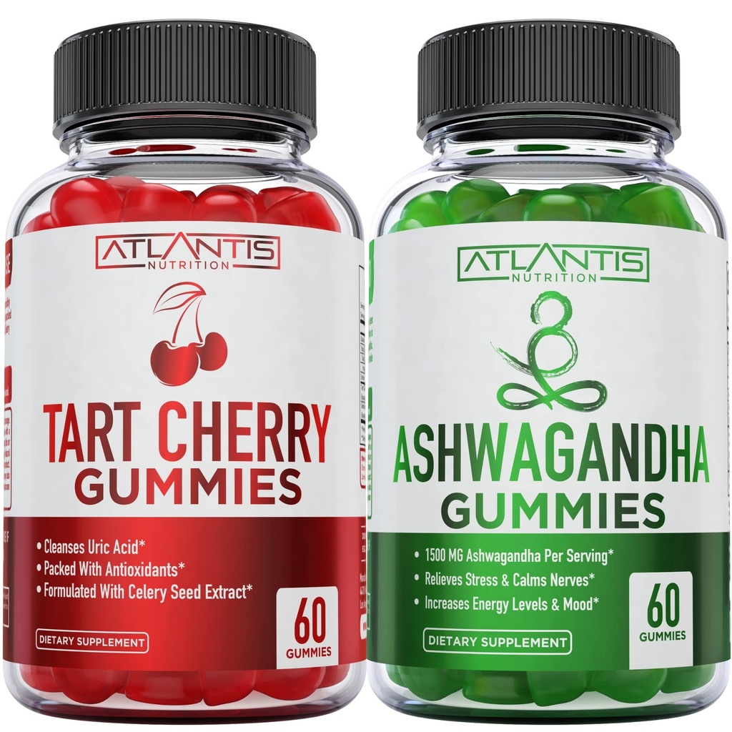 60 Ashwagandha Gummies + 60 Tart Cherry Gummies -Ashwagandha potenzia i livelli di energia e rafforza il sistema immunitario - Tart Cherry ha avanzato acido urico Cleanse per immediato dolore Gout