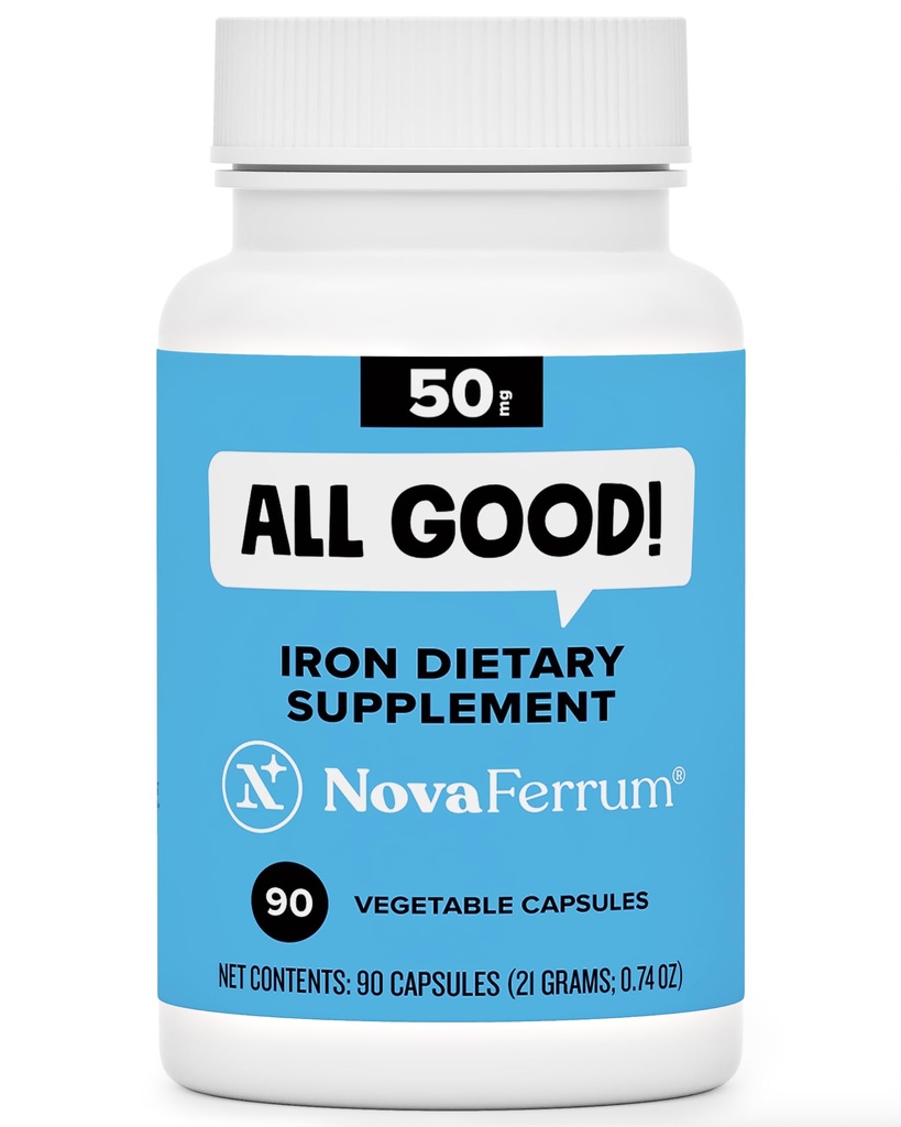NovaFerrum All Good | Supplementi di capsule di ferro per adulti | Anemia | 50mg di ferro | 90 Serve | Sugar Free | Vegan | Gluten Free