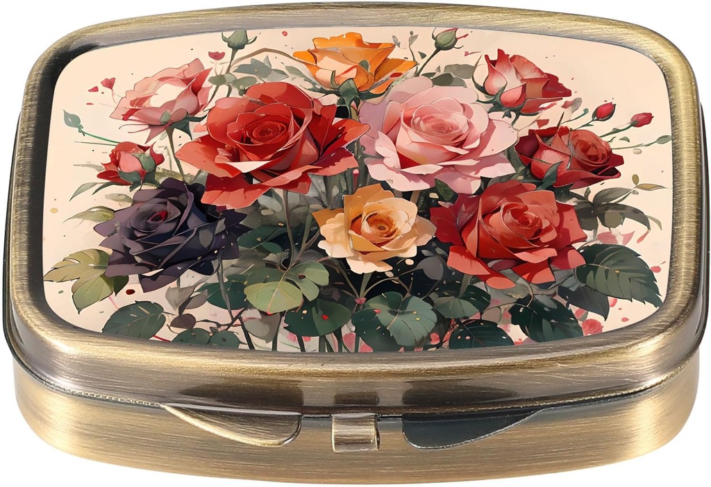 Dynippy Pill Case Pill Box con Mirror Retro Pocket 2 Compartment Medicine Case Vitamin Pill Organizer per Pocket Purse and Travel (Cute Flower)