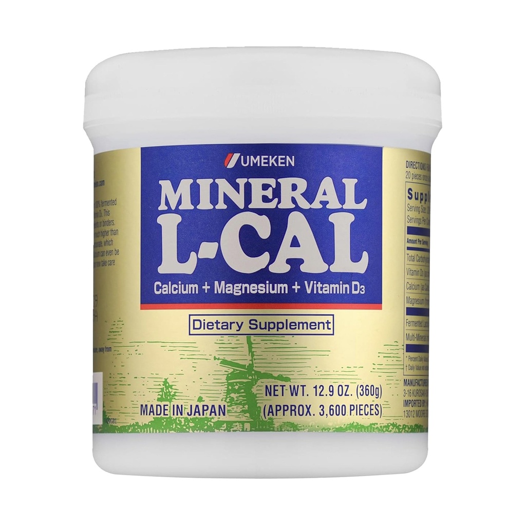 Umeken Mineral L-Cal Calcium con vitamina D3, 6 mesi di alimentazione, acqua Soluble Ball Formato con Magnesio e Minerali, Rapido assorbente Magnesio D3 Supplemento, 3.600 Balls, 360g, Confezione da 1