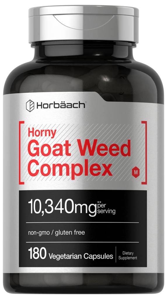 Horbäach Horny Goat Weed Complex | 180 Capsule | Vegetariano, Non OGM e Gluten Formula gratuita con Tribulus, Maca, Yohimbe e L-Arginina