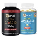 Qunol Ultra CoQ10 200mg Softgels - Ultra High Absorption Coenzyme Q10 Supplemento - 2 mesi di alimentazione - 60 conta + olio di pesce Omega 3 Mini Softgels, 1000mg Omega 3 EPA + DHA, 3 mesi di alimentazione, 180 conteggio