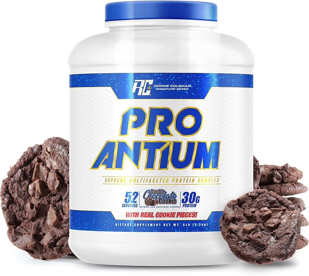 Ronnie Coleman Signature Series Pro-Antium Whey Protein Powder con BCAA e EAA’s, Creatina per il recupero e il supporto muscolare magra, 30g Protein Per Serving, Double Chocolate Cookie, 5 Lb