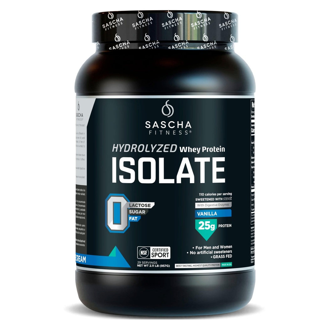 SASCHA FITNESS Isolato di proteine del siero di latte idrolizzato, 100% di erba-Fed (2 Pounds, Vanilla)