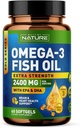 Costruito da natura Omega 3 Fish Oil Soft Gel - 2400 mg Fish Oil, 1440 mg Omega 3, 864 mg EPA, 576 mg DHA - Supplemento di supporto per la salute del cervello e del cuore - 60 Softgels