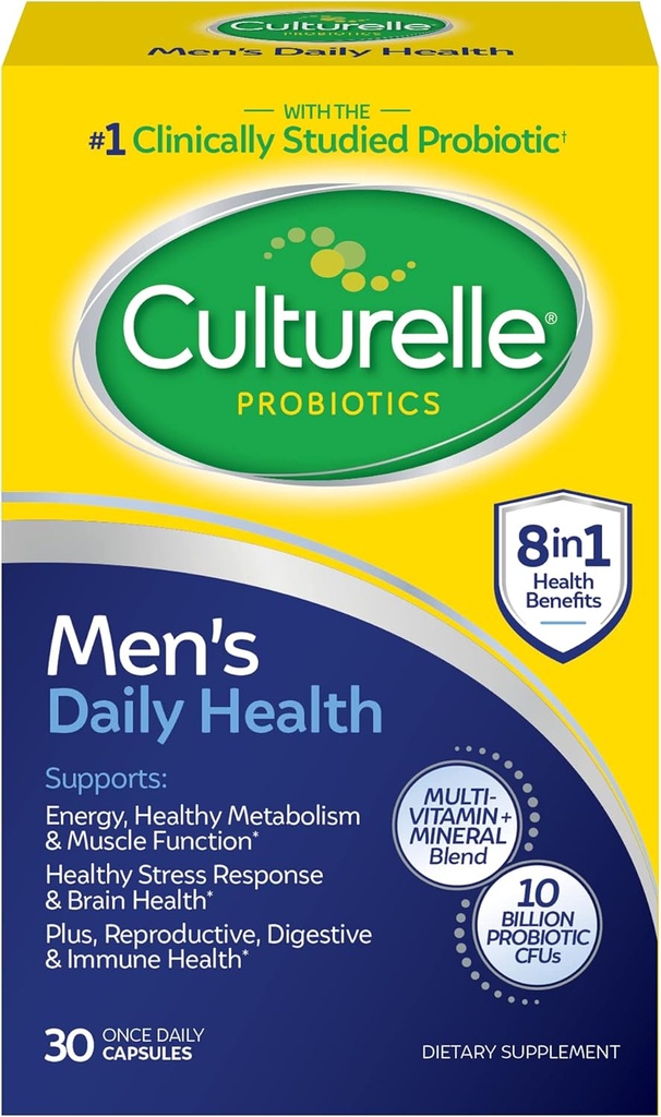 Culturelle Daily Health 8-in-1 Probiotici e Multivitaminici per gli uomini - 30 conteggio - Probiotici Naturalmente nutriti per la salute digestiva e il supporto immunitario, con Magnesio, Vitamina D3, Vitamina C, Vitamina B12