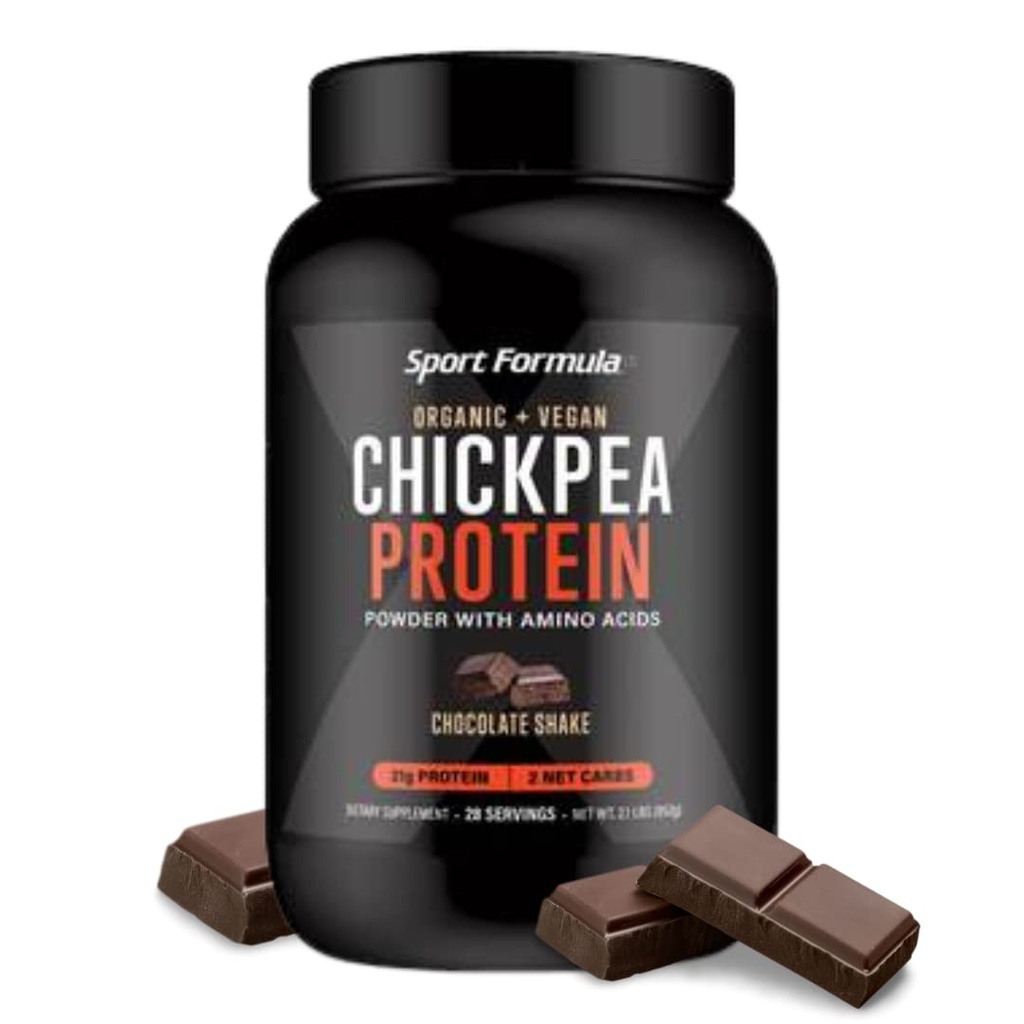 Formula Sport Chickpea Protein Powder, Organic and Vegan Plant Based Protein, Tutte le proteine naturali con aminoacidi essenziali, Cioccolato Flavor, solo 2 carboidrati netti con 21 Grammi Protein