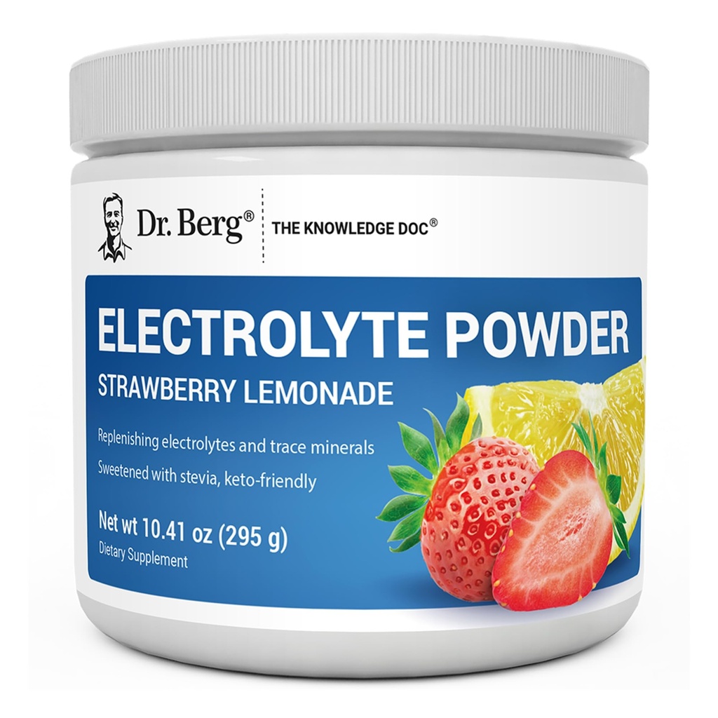 Dr. Berg Zero Zucchero Hydration Keto Electrolyte Powder - Aumentato w/ 1000 mg di Potassium & Real Pink Himalayan Salt (NOT Table Salt) - Strawberry Lemonade Hydration Drink Supplement - 50 Serve