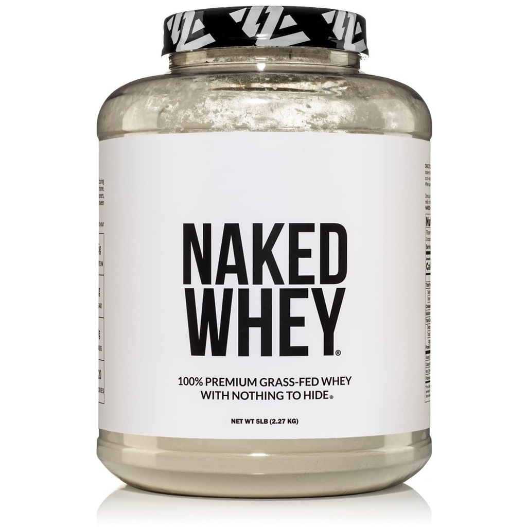NAKED Whey 5LB 100% Grass Fed Unflavored Whey Protein Powder - Only 1 Ingredient, NSF Certified, Undenatured, Gluten Free, Soy Free, Promote Muscle Growth and Recovery - 76 Servings