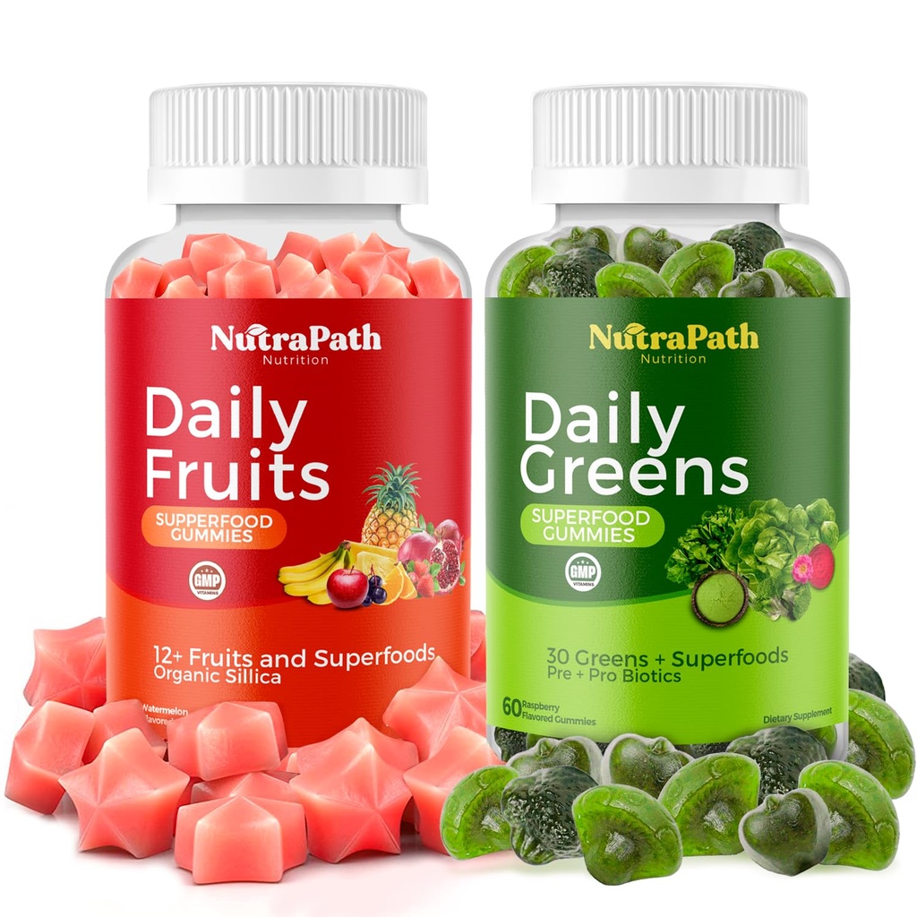 Superfood Fruits and Veggies Gummies (120 Chews), 12+ Superfruits & 30 Veggies, Frutta & Erbe, Vitamine di frutta e verdura, Non OGM, Pectin-Based, Senza glutine
