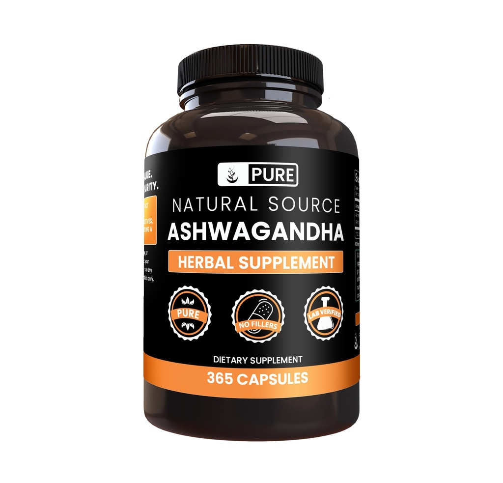 Ingredienti originali puri Ashwagandha (365 capsule) No Filler di Magnesio o Riso, Sempre Pure, Verified Lab