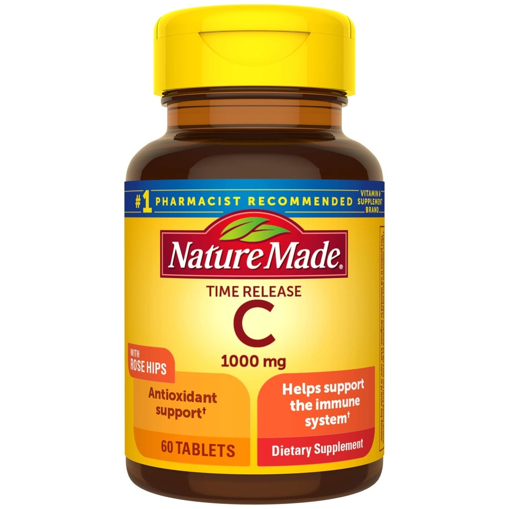 Natura fatta Vitamina C 1000 mg Time Release Compresse con Rose Hips, 60 Conta per aiutare a sostenere il sistema immunitario