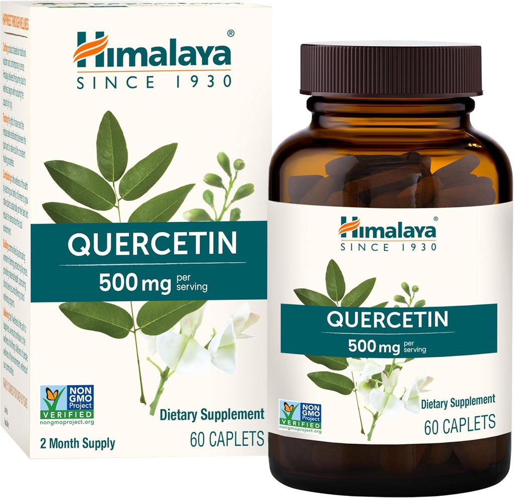 Integratore Himalaya Quercetin per il supporto bioflavonoide basato sulle piante e il benessere quotidiano, supporto antiossidante e immunitario, 500 mg, non OGM, 60 Caplets vegetariani, 2 mesi di alimentazione