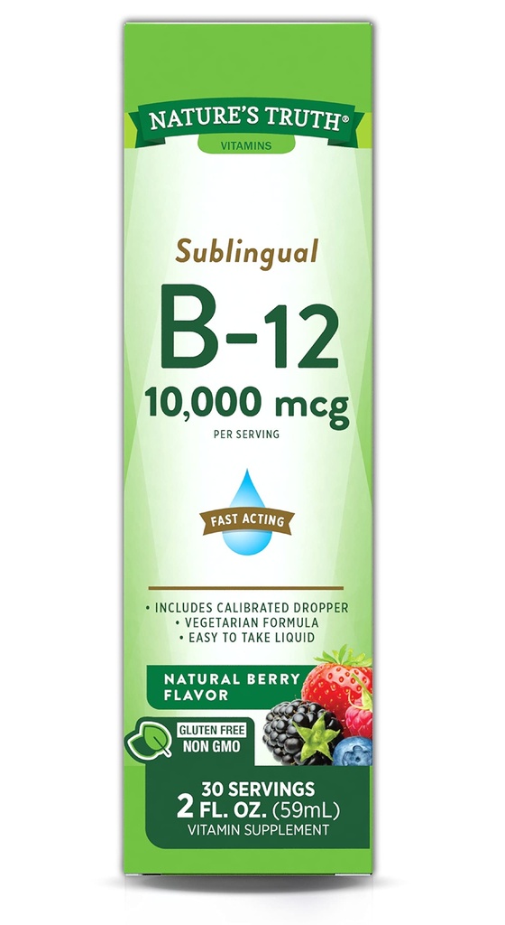 La Verità Sublingual Vitamina B-12 10.000 Mcg, Liquido ad azione rapida, Natural Berry Flavor, 2 Fluid Ounce (Pack of 1)