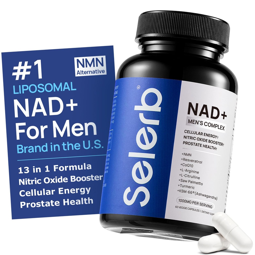 NAD+ Integratori per Uomo – Integratori per la Salute Prostatica Nitrica Ossido per Uomini con Resveratrolo, CoQ10, L Citrullina e Licopene per Antiinvecchiamento, Stamina e Supporto per Energia Cellulare 60 Capsule