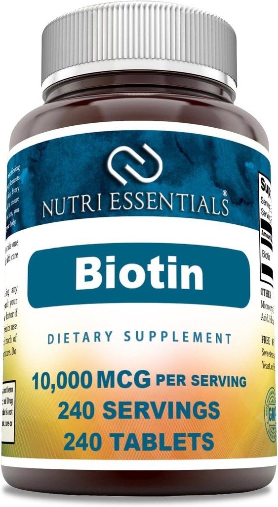 Biotina (Vitamin B7) 10.000 mcg Supplemento | 240 compresse | Non OGM | Gluten Free | Made in USA