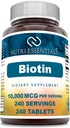 Biotina (Vitamin B7) 10.000 mcg Supplemento | 240 compresse | Non OGM | Gluten Free | Made in USA