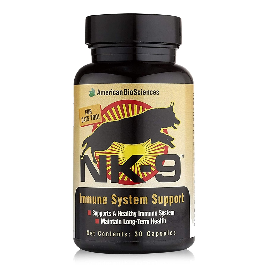 American BioSciences NK-9, AHCC Supplemento per cani e gatti - Integratore alimentare per sostenere il sistema immunitario - Made for Pet's Immune Defenses - 30 Capsule, 250mg/capsule