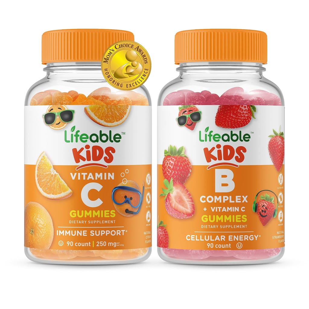Lifeable Vitamin C Kids + B Complex Kids, Gummies Bundle - Grande Degustazione, Integratore di vitamina, Senza glutine, OGM Free, Chewable Gummy