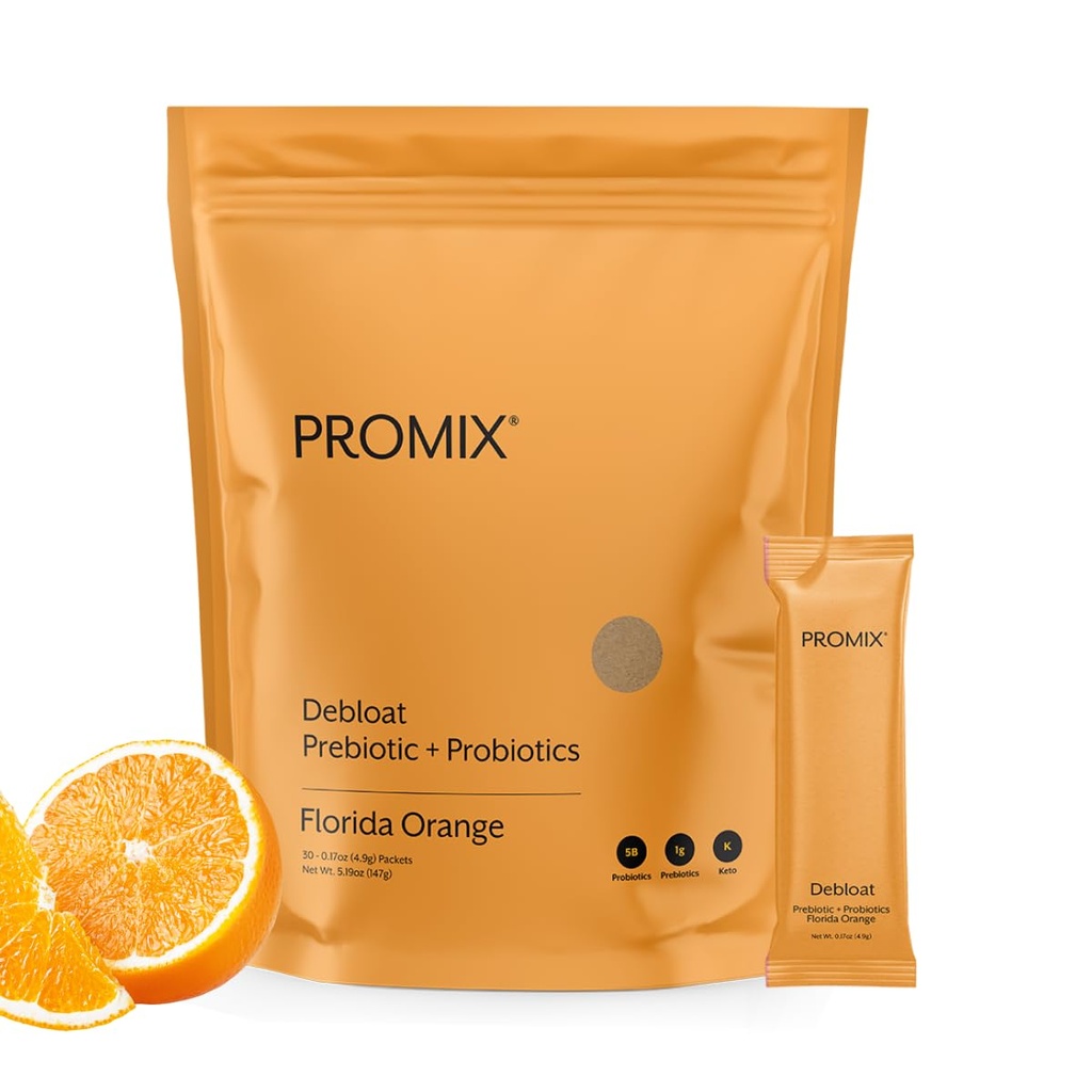 ProMix Nutrition Debloat Prebiotics and Probiotics with Baobab - Rich in Vitamina C, Bloating Relief, Immune Support - Arancione - 30 Serve (Pack of 30)