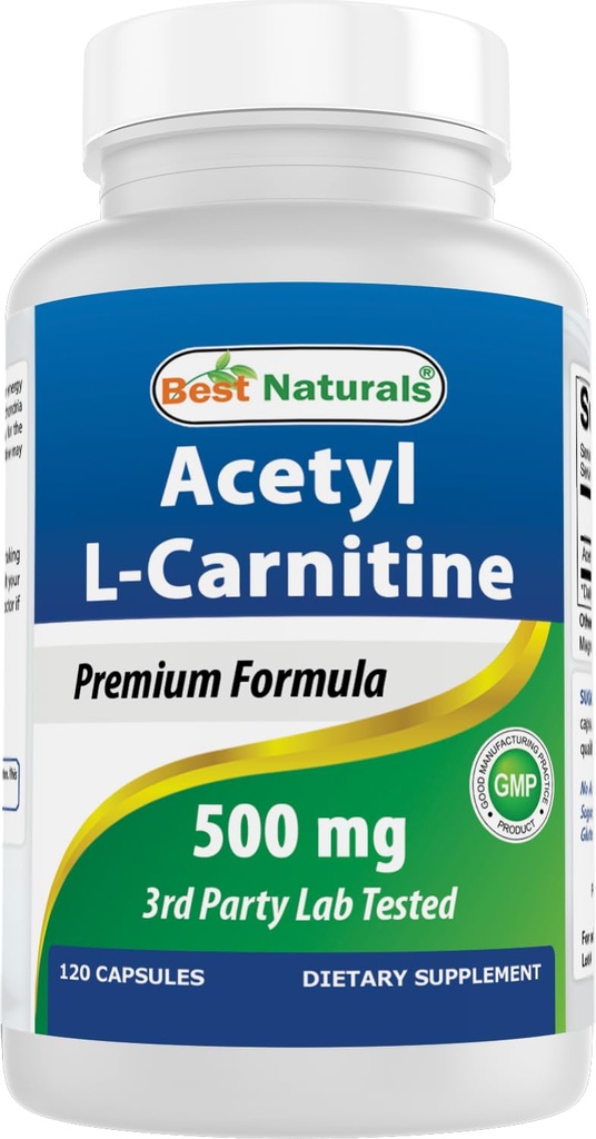 Best Naturals Acetyl L-Carnitina (ALCAR) 500mg, 120 Capsule, 120 Serve - Non OGM e Gluten Free, 1 Capsule per Serve