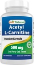 Best Naturals Acetyl L-Carnitina (ALCAR) 500mg, 120 Capsule, 120 Serve - Non OGM e Gluten Free, 1 Capsule per Serve