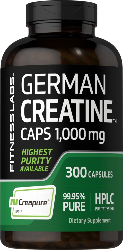 Fitness Labs Tedesco Creatina Monoidrato | 1000mg | 300 capsule | Supplemento per donne e uomini | Non OGM, Gluten Free