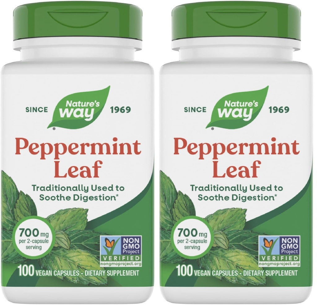 Foglia di erbe di Peppermint Premium di modo naturale, Soothing Digestivo Tradizionale e Discomfort Support*, 700mg per Serving, 100 Capsule (Pack of 2)