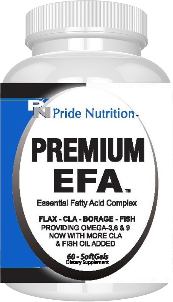Pride Nutrition Premium EFA Omega 3-6-9 Supplemento per uomini e donne 5 in 1 - EPA, DHA, GLA, ALA & CLA acidi grassi essenziali con olio di pesce - Pillole di Softgel