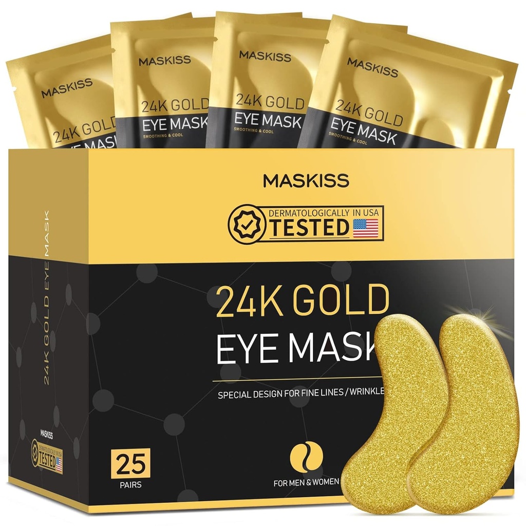 24k oro sotto occhi Patch (25 coppie), maschera oculare, prodotti per la cura della pelle di collagene, occhiaie per occhialini, maschere per occhi scuri e puffiness