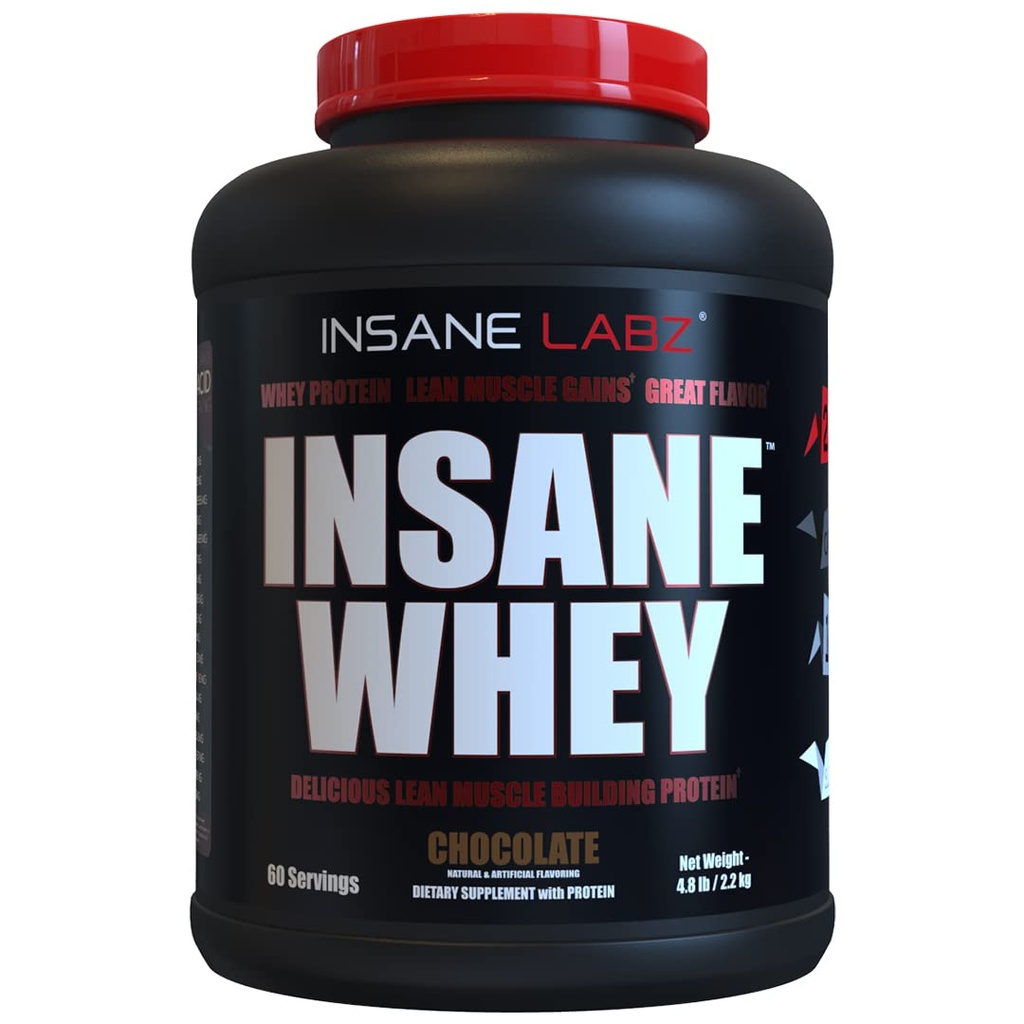 Insane Labz Insane Whey,100% Muscle Building Whey Protein, Post Workout, BCAA Amino Profile, Mass Gainer, Meal Sostituzione, 5lbs, 60 Srvgs, (Chocolate)