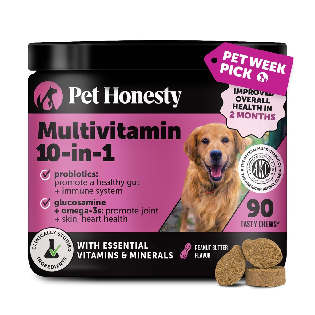 Integratore di cani multivitaminici, Condroitina di Glucosamina per Cani, Probiotici, Olio di Pesce Omega, Integratori di Cani & Vitamine, Vitamine per Allergie di Pelle e Cappotto, (Materia di Arachidi 90 ct)