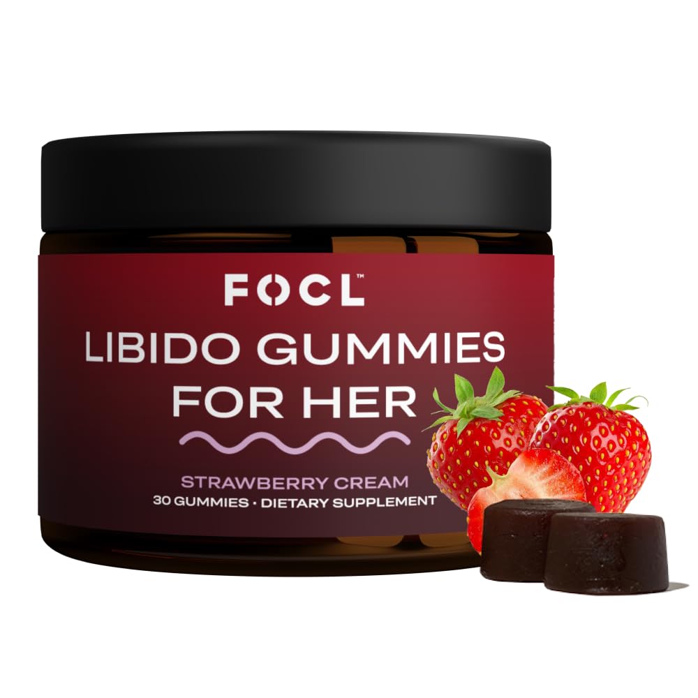 FOCL Femmina Libido Booster per le donne - Boost Desire, Arousal, Energy, aiuta a promuovere l'equilibrio dell'ormone - Horny Goat Weed, Fenugreek & Green Tea (30 Gummies Strawberry Cream)