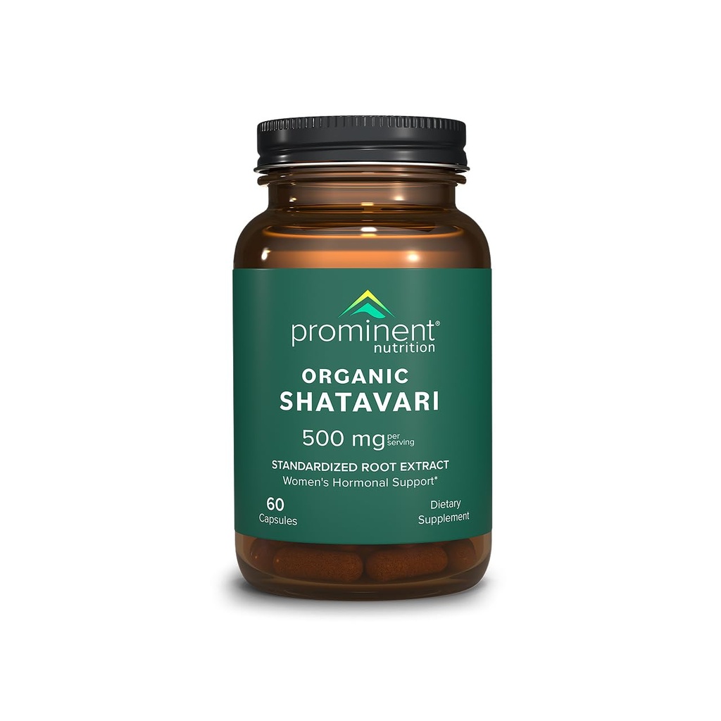 Prominente Nutrition Organic Shatavari Capsule, Supporto ormone per le donne, 500 mg, 60 conte, Estratto di radice standardizzato formulato per la salute delle donne - 1 confezione