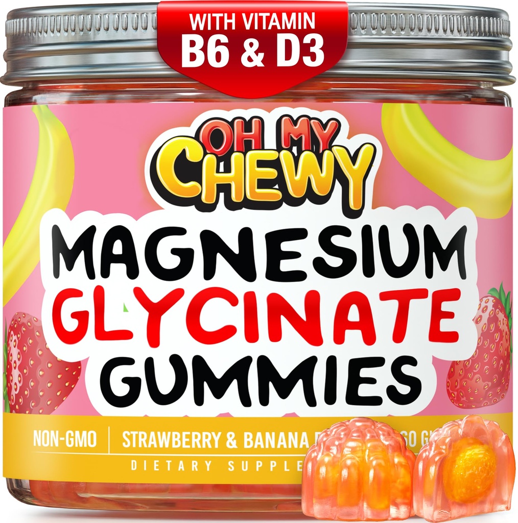 Glycinate Gummies 400MG - Alto assorbimento per bambini, adolescenti e adulti - Supplemento per sonno, calma e relax muscolare con B6 & D3 - Gluten Free & Vegan Friendly - 60 Conte